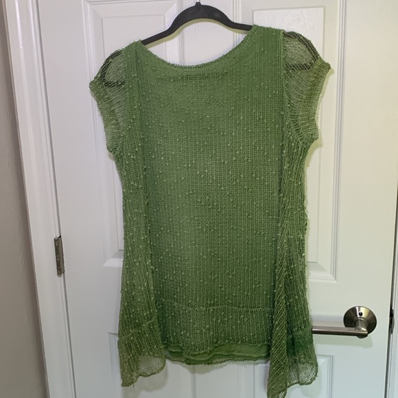 Green Lace Overlay Top silk blend made in Italy - Picture 5 of 8